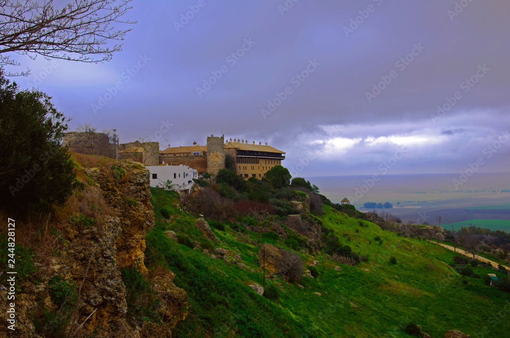 Ancient castle in the top of the hill, wide view