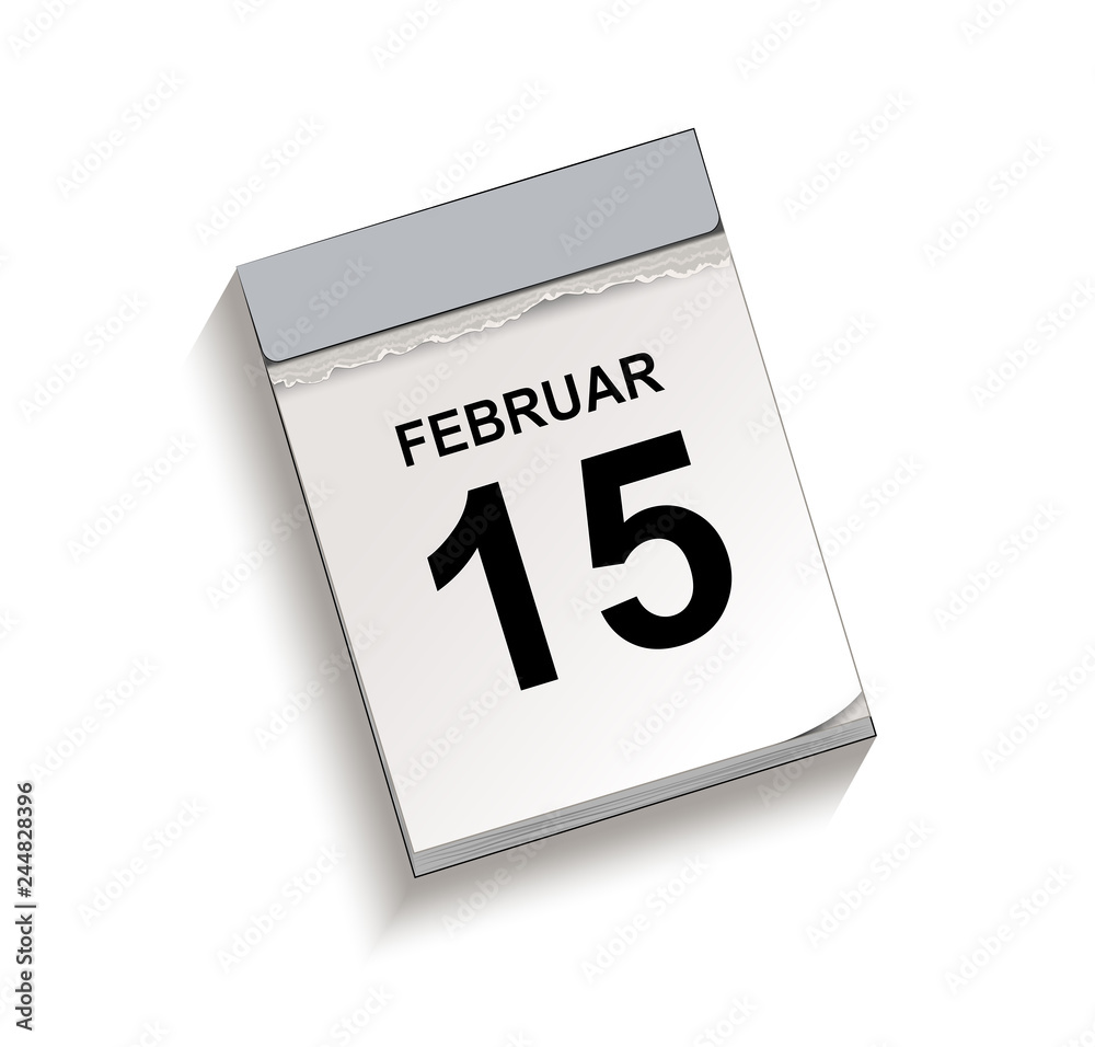 Kalender Februar 15, Abreißkalender mit Datum, Vektor Illustration isoliert auf weißem Hintergrund Kalender Februar 15, Abreißkalender mit Datum, Vektor Illustration isoliert auf weißem Hintergrund