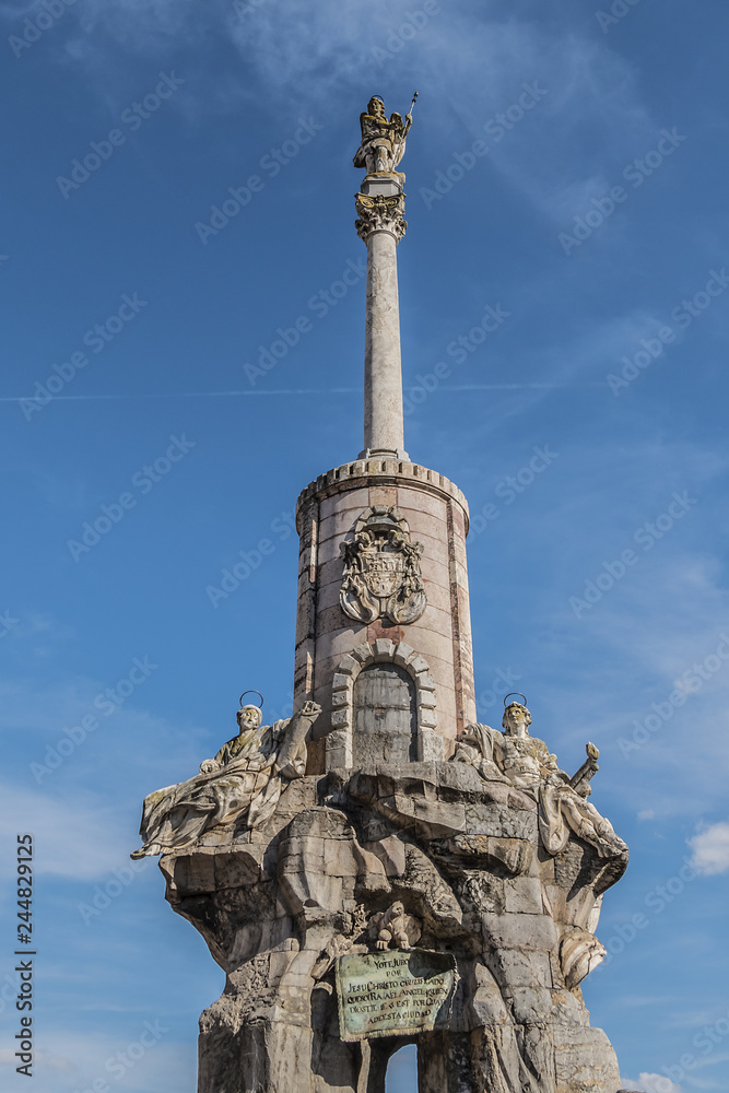 The Triumph of Saint Raphael (Triunfo de San Rafael) - monument to Archangel Raphael built in the seventeenth century in Cordoba next to the Mosque-Cathedral. Spain.