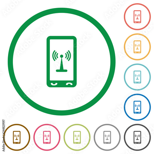 Mobile hotspot flat icons with outlines