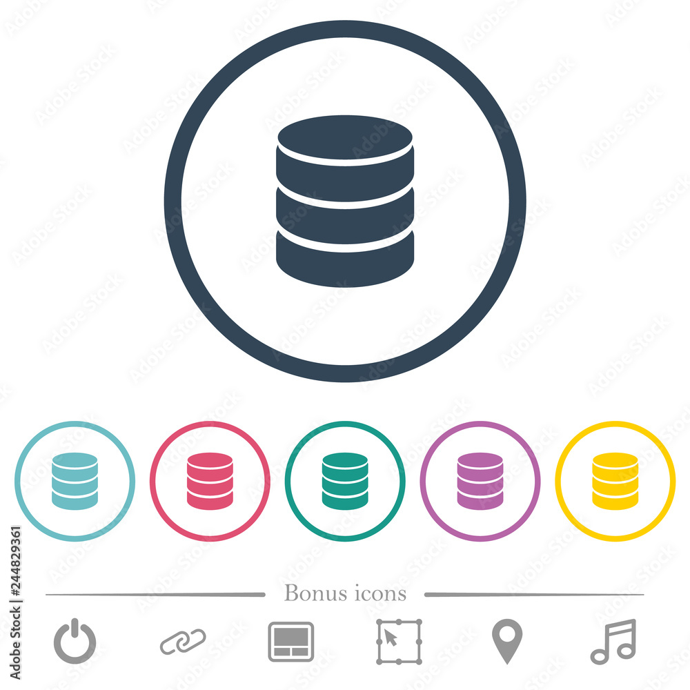 Single database flat color icons in round outlines Single database flat color icons in round outlines