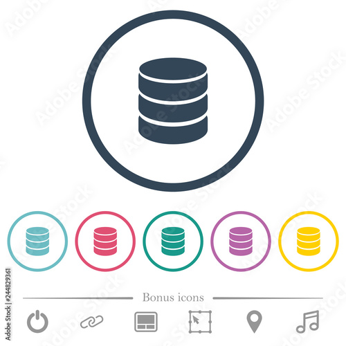 Single database flat color icons in round outlines