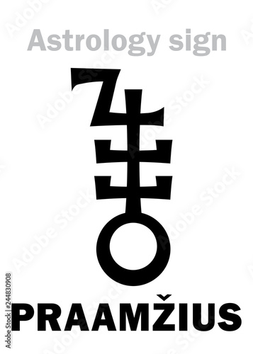 Astrology Alphabet: PRAAMŽIUS (supreme pagan Baltic God of Heavens, Time and All Life), superdistant dwarf planet #420356. Hieroglyphics character sign (symbol of the Lithuanian World Tree).
