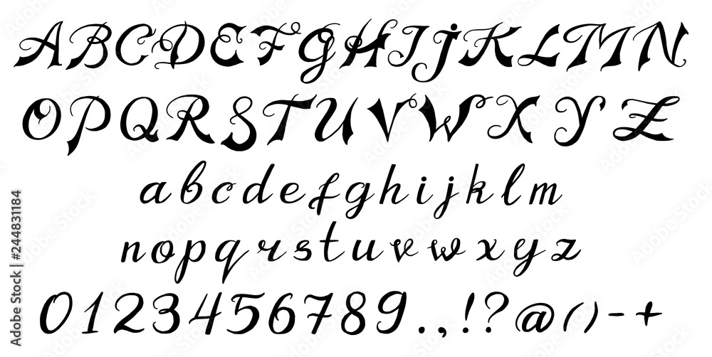 Vintage font. Handwritten alphabet. Sign painter. Symbols types for