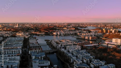 Aerial shot of sunset in Stockholm. photo
