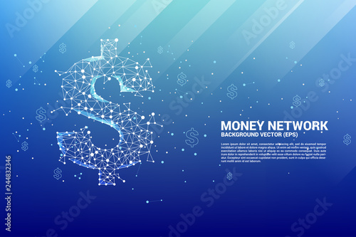 Vector money dollar icon from Polygon dot connect line. Concept for financial network connection.