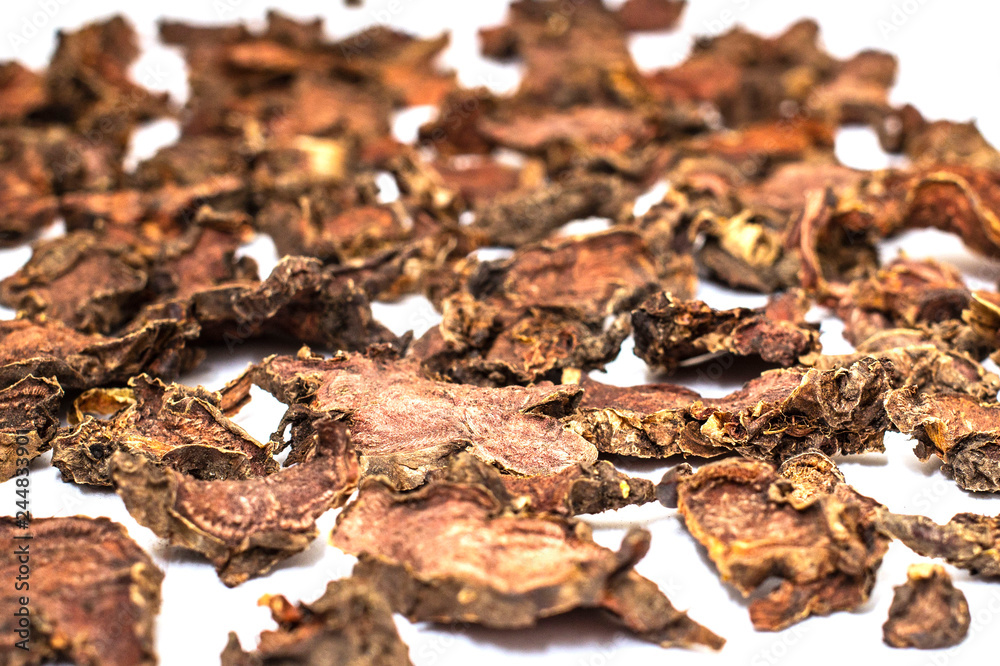 Dry root of Rhodiola rosea on a white isolated background