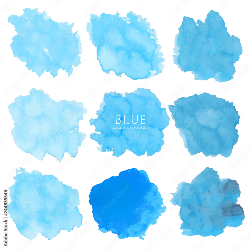 Set of blue watercolor on white background, Brush stroke watercolor, Vector illustration. Set of blue watercolor on white background, Brush stroke watercolor, Vector illustration.