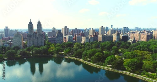 Upper west side Manhattan skyline with Central park in New York city Aerial photo