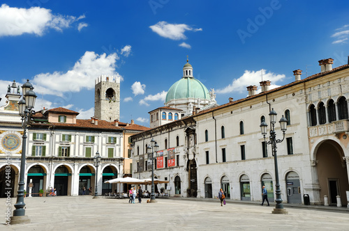 BRESCIA, ITALY - MAY 15, 2017: The panorama of Piazza della Loggia square at sunny day