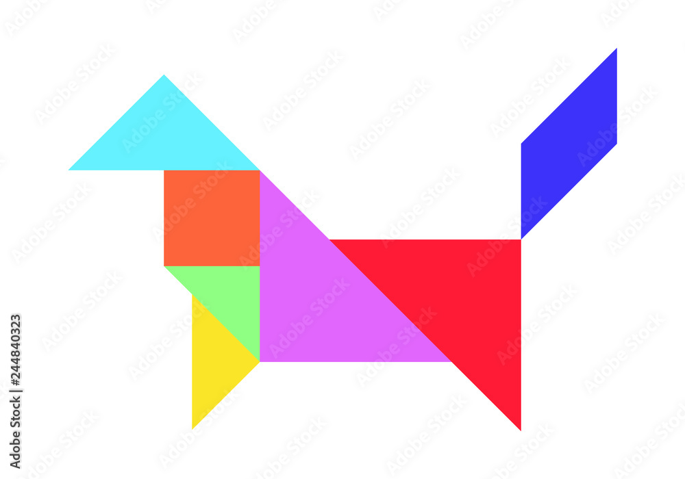 Color tangram puzzle in dog shape on white background (vector)