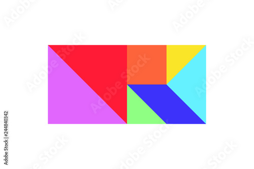Color tangram puzzle in square or rectangle shape on white background (vector)