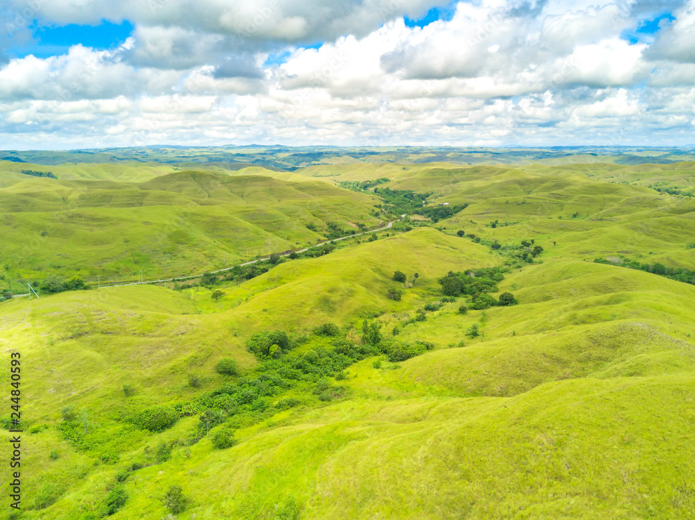 Aerial view of sidehill at Sumba Island, Indonesia