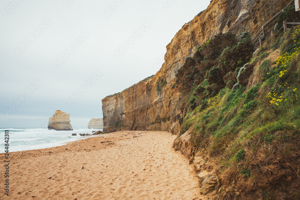Landscape view of Gibson step and meadow at Port Campbell on the Great Ocean Road, Victoria, Australia.