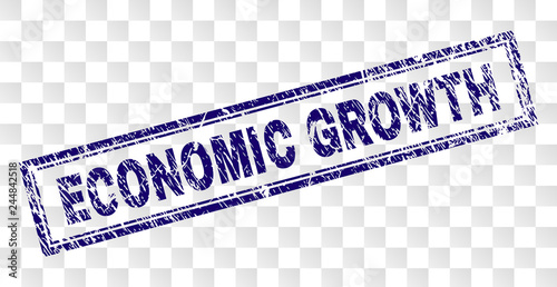 ECONOMIC GROWTH stamp seal print with distress style and double framed rectangle shape. Stamp is placed on a transparent background.