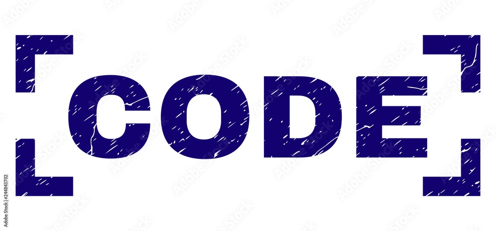 CODE text seal imprint with distress effect. Text title is placed between corners. Blue vector rubber print of CODE with dust texture. CODE text seal imprint with distress effect. Text title is placed between corners. Blue vector rubber print of CODE with dust texture.