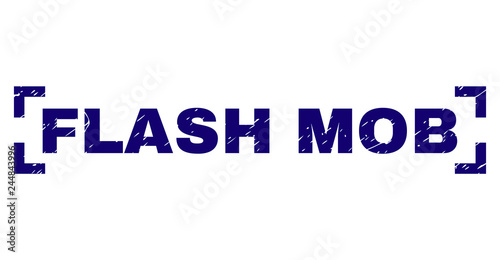FLASH MOB text seal print with distress style. Text label is placed inside corners. Blue vector rubber print of FLASH MOB with corroded texture.