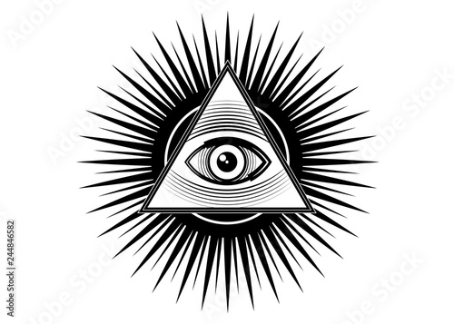 Sacred Masonic symbol. All Seeing eye, the third eye (The Eye of  Providence) inside triangle pyramid. New World Order. Hand-drawn alchemy,  religion, spirituality, occultism. Vector isolated or white Stock Vector |  Adobe