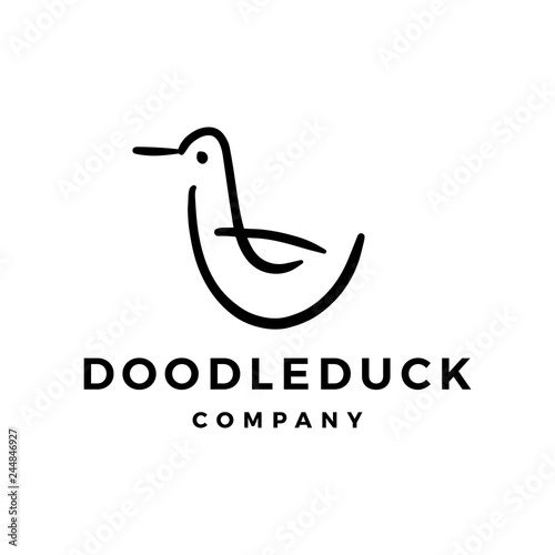 doodle duck logo vector icon illustration