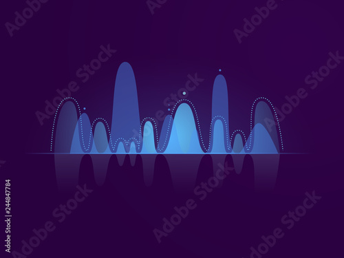 Music sound wave, blue lighting, dark neon vector