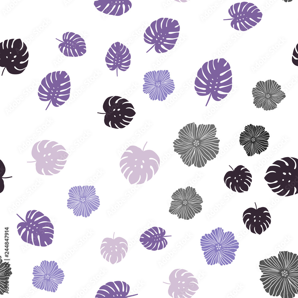 Light Purple vector seamless abstract pattern with flowers, leaves. Light Purple vector seamless abstract pattern with flowers, leaves.