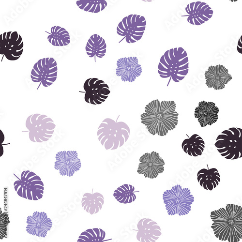 Light Purple vector seamless abstract pattern with flowers, leaves.