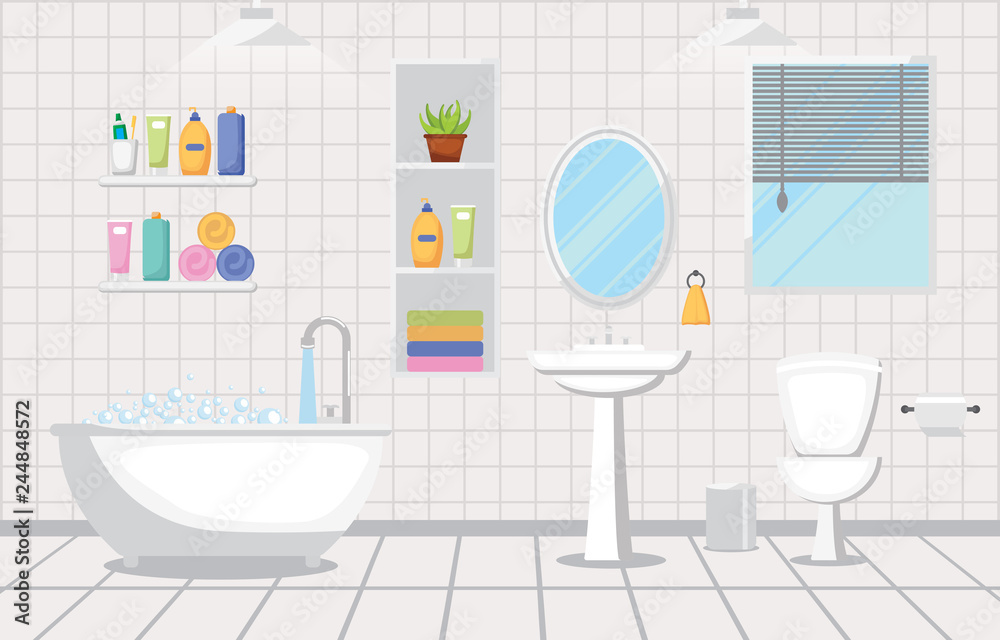 Bathroom Interior Clean Modern Room Furniture Flat Design Bathroom Interior Clean Modern Room Furniture Flat Design