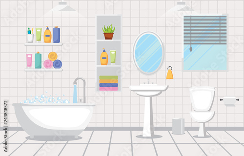 Bathroom Interior Clean Modern Room Furniture Flat Design