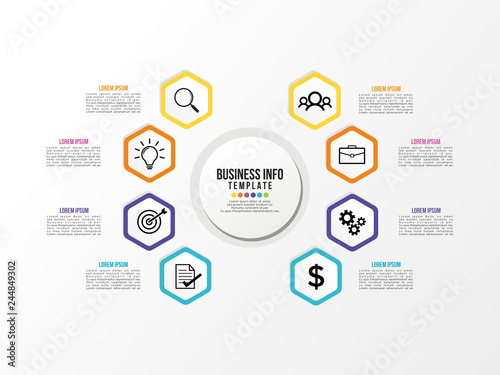 Business Infographics Element Vector Design Template. Data Visualization Timeline with circles, steps, number options most useful can be used for workflow layout, presentation, diagram, annual reports