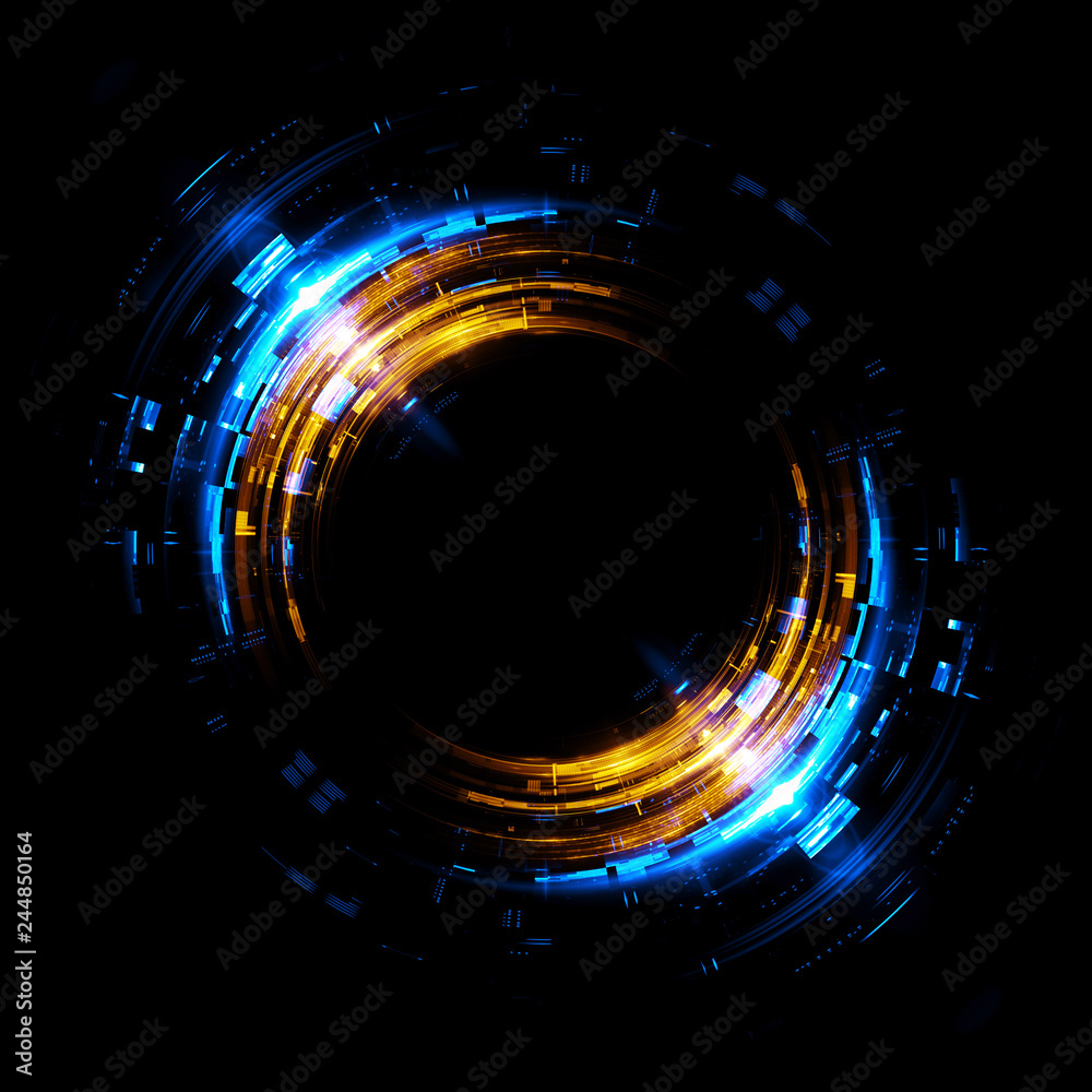 Vivid abstract background. Beautiful design of rotation frame.  .Mystical portal. Bright sphere lens. Rotating lines. Glow ring. .Magic neon ball. Led blurred swirl. Spiral glint lines. - obrazy, fototapety, plakaty 