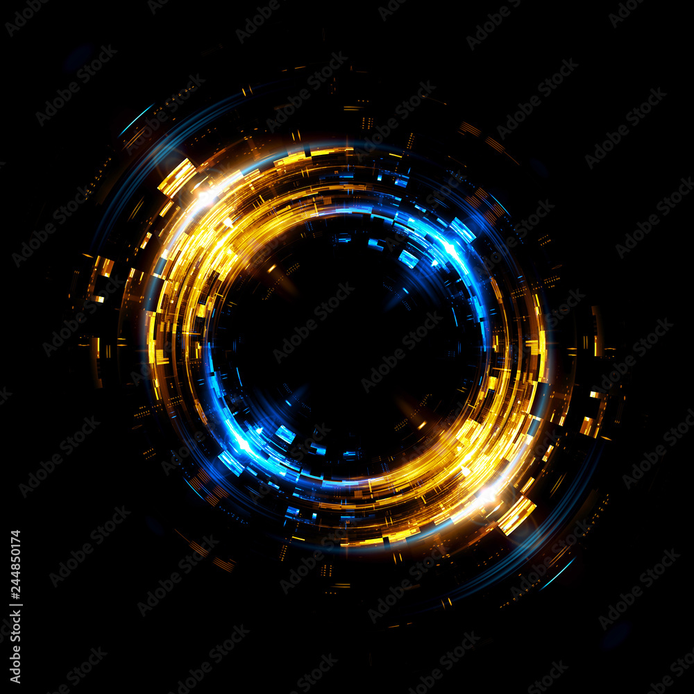 Obraz premium Vivid abstract background. Beautiful design of rotation frame. .Mystical portal. Bright sphere lens. Rotating lines. Glow ring. .Magic neon ball. Led blurred swirl. Spiral glint lines.