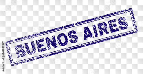 BUENOS AIRES stamp seal watermark with rubber print style and double framed rectangle shape. Stamp is placed on a transparent background.