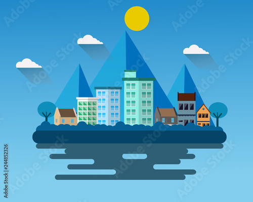 City hall landscape flat design vector.   photo