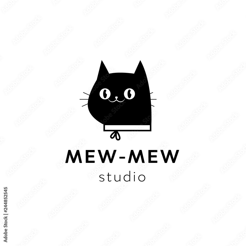 Vector black minimal cat head logo element design template. Pet shop funny cartoon animal mascot character icon, sign for animal business Vector black minimal cat head logo element design template. Pet shop funny cartoon animal mascot character icon, sign for animal business