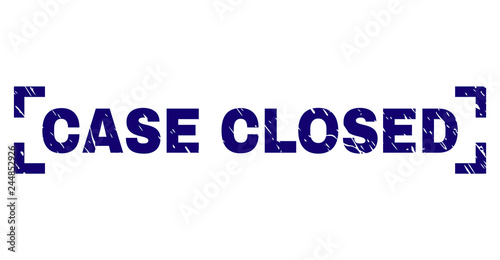 CASE CLOSED text seal print with grunge style. Text title is placed between corners. Blue vector rubber print of CASE CLOSED with scratched texture.