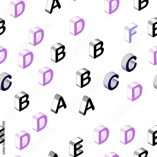 Light Purple vector seamless background with 3D signs of alphabet.