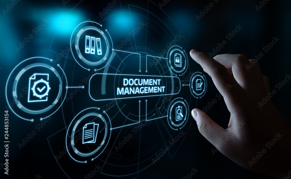 Obraz premium Document Management Data System Business Internet Technology Concept
