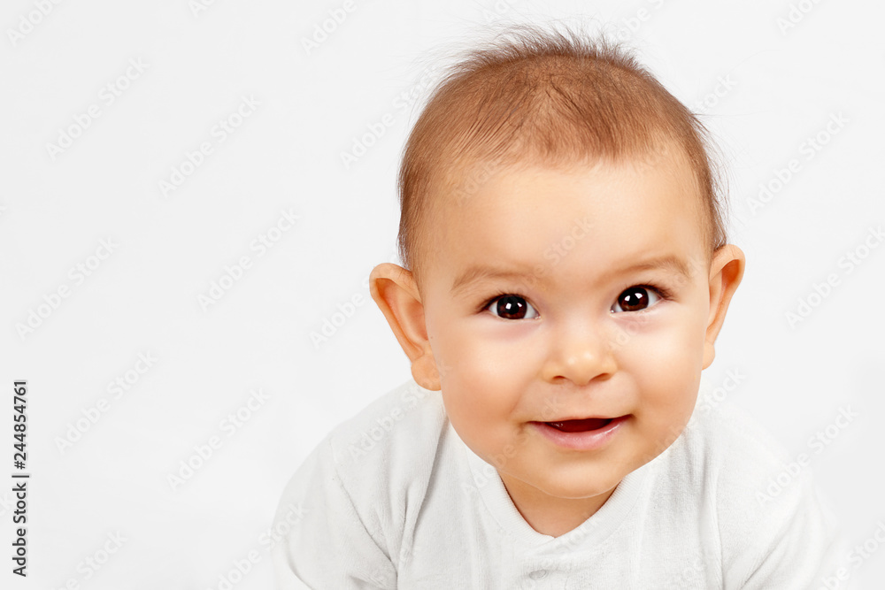 beautiful baby portrait on white background childhood
