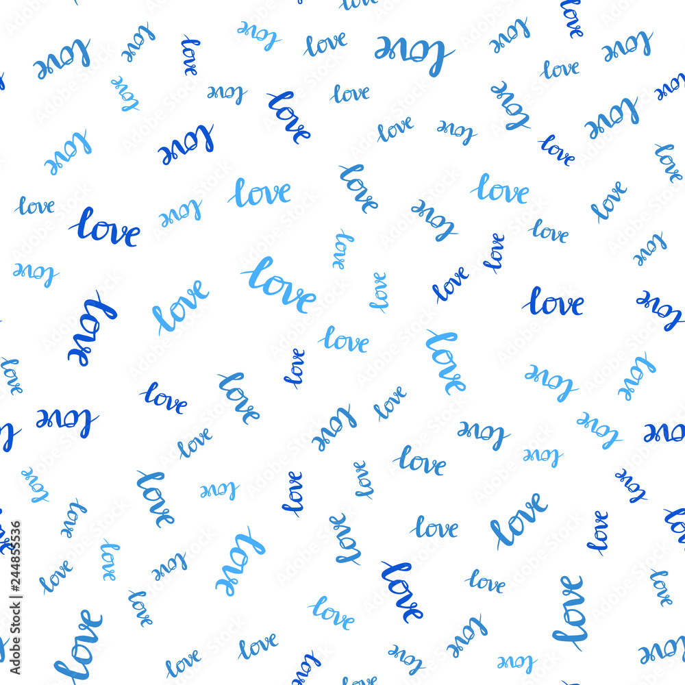 Light BLUE vector seamless backdrop with phrase LOVE YOU.