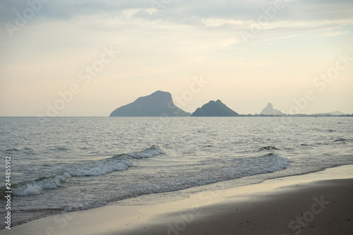 Beautiful serene beach with quiet wave in Prachuap Khiri Khan Thailand