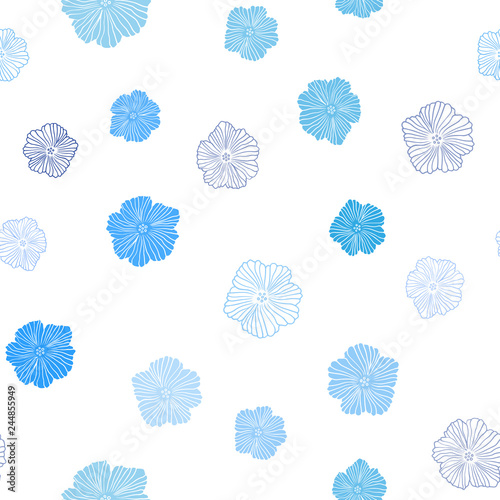 Light BLUE vector seamless doodle texture with flowers.