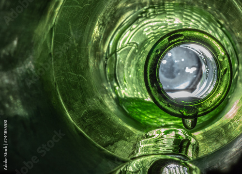 Green Glass Bottle Dripping Wet