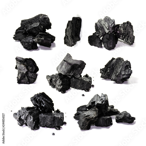 Fototapeta Naklejka Na Ścianę i Meble -  Hardwood charcoal isolated on white background, The collection of natural charcoal
