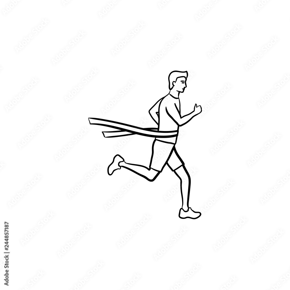 Race leader crossing finishing tape hand drawn outline doodle icon Race leader crossing finishing tape hand drawn outline doodle icon