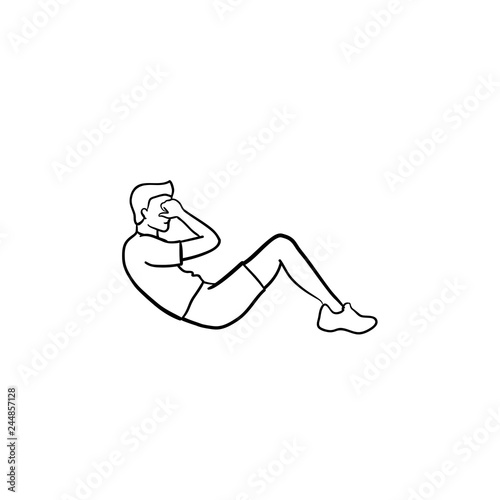 Man doing crunches sport exercises hand drawn outline doodle icon