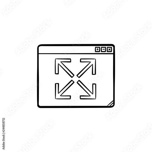 Browser window expansion hand drawn outline doodle icon. Website expand and enlarge, full screen concept. Vector sketch illustration for print, web, mobile and infographics on white background.