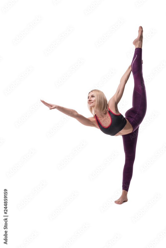 Fototapeta premium Blonde doing yoga full-length isolated shot