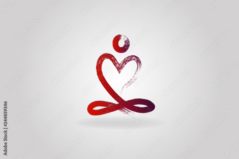 Yoga man love heart logo icon - obrazy, fototapety, plakaty 