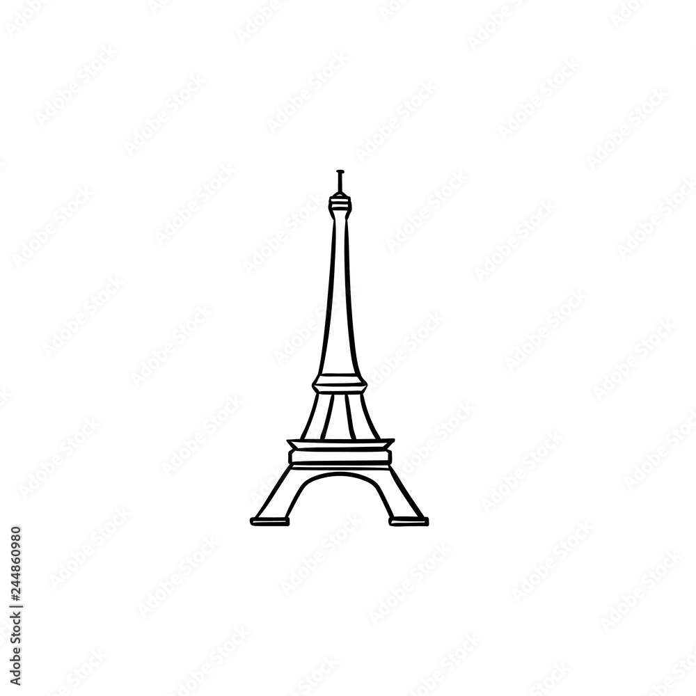 Eiffel Tower hand drawn outline doodle icon. France and landmark
