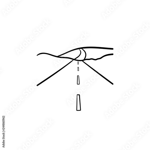 Highway and landscape hand drawn outline doodle icon. Avenue and road, destination and travel concept. Vector sketch illustration for print, web, mobile and infographics on white background.